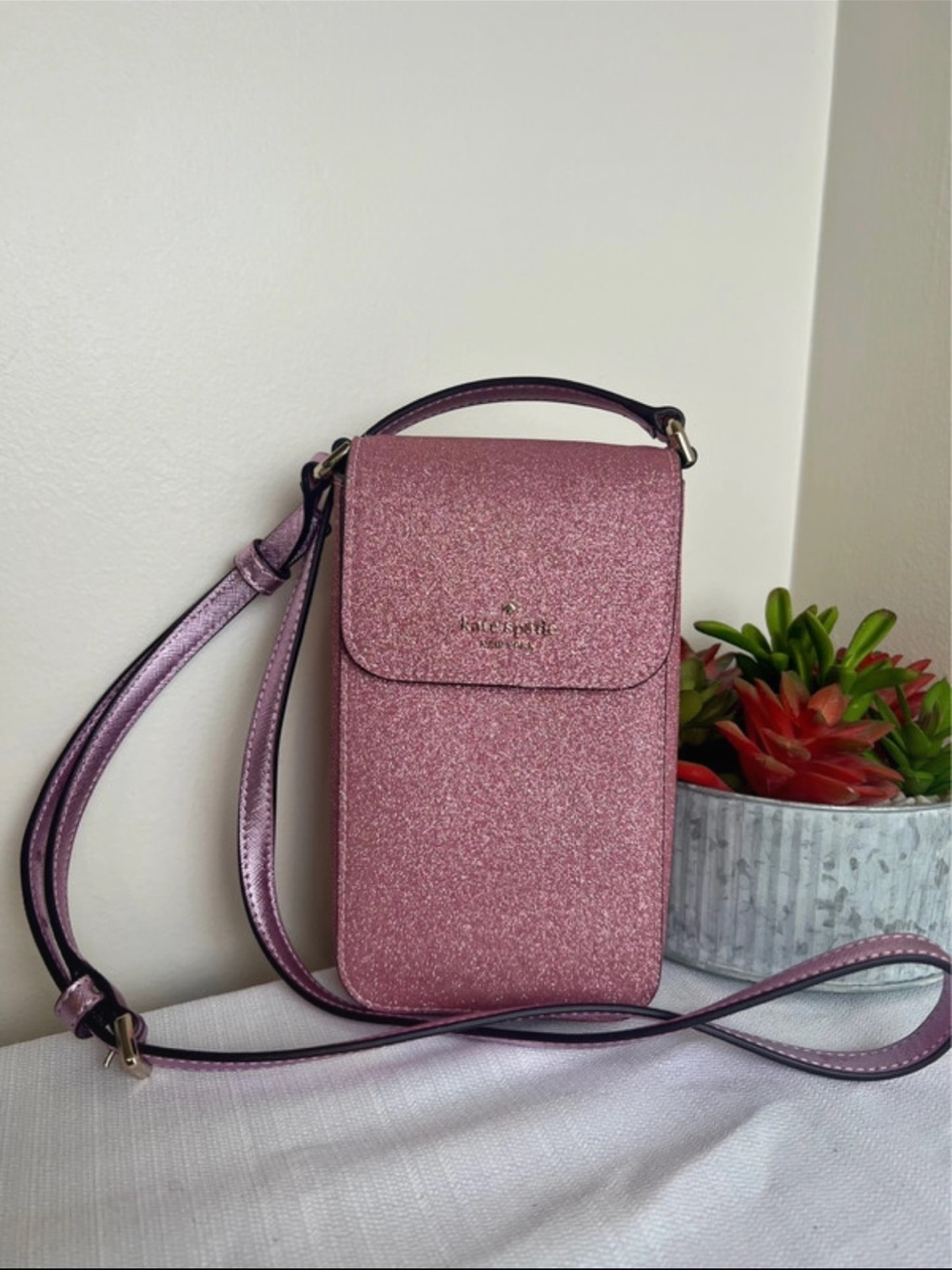 kate spade Glitter Pink Crossbody Phone Pouch
